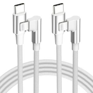 USB C to Lightning Cable 6FT 2Pack 90 Degree [MFi Certified], iPhone Charger Cord Fast Charging Power Delivery Right Angle Nylon Braided Cable for iPhone 14 13 12 11 Pro Max X XS XR 8 7 6s Plus SE