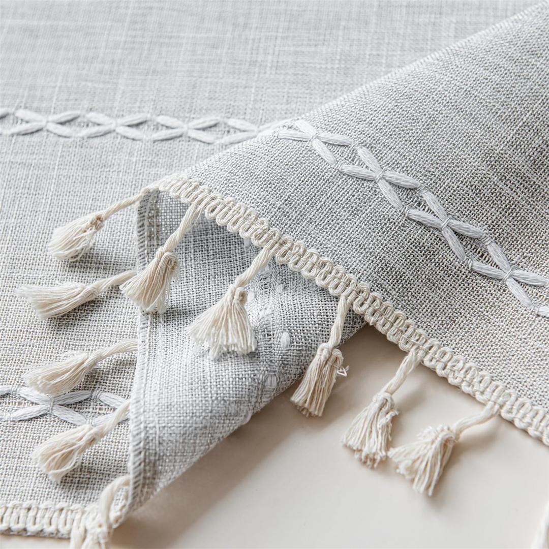 Deeprove Silver Grey Boho Curtains 96 inches Length for Bedroom Living Room, Light Gray Bohemian 96 inches Long Embroideried Cottage Farmhouse Vintage Tassel Window Treatments, W52 x L96, 1 Panel