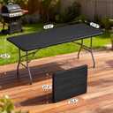 BestOffice | 6FT Folding Table | Black Wood Grain | Portable Plastic Table, 6 FT 70"x28"