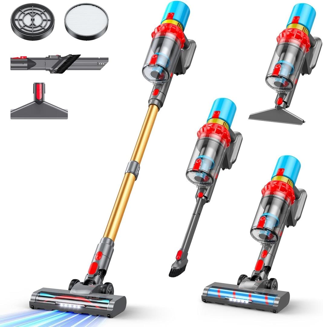 Cordless Vacuum Cleaner, 550W 70Mins Powerful Suction Stick Vacuum, Anti-Tangle, Lightweight Vacuum Cleaner for Home, Rechargeable Vacuum Cordless for Hard Floor/Carpet/Pet Hair, LED Screen