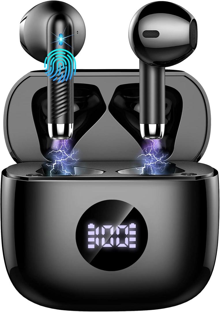 Wireless Earbuds, Bluetooth 5.4 Ear Buds LED Power Display Headphones Bass Stereo, Bluetooth Earbuds in-Ear Noise Cancelling Mic, 40H Playback Mini Case IP7 Waterproof Sports Earphones for Android iOS (Black)