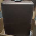 Checked Expandable - 24.5" Airline Approved Check In Luggage with Wheels, Spinner Suitcase for Men & Women - TSA Lock Rolling Suitcase, Spinner Wheels, Expansion Zip, Y-Strap - Dark Brown