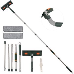 Professional 81 Window Squeegee Cleaner Tool, 2-in-1 Rotatable Window Washing/Cleaning Kit with Extension Pole, Telescopic Solar Panel Cleaner with 1 Bendable Head&1 Scraper&2 Scrubber