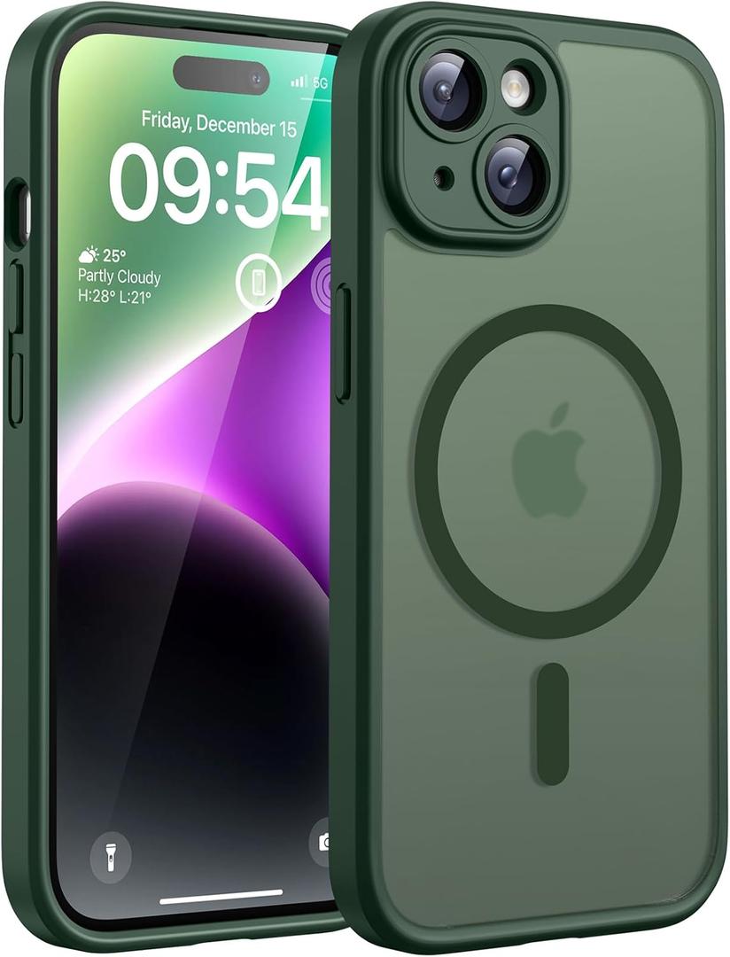TOCOL for Phone 14 Case, Compatible with Magsafe Charger, Full Camera Protection, Drop Protection, Translucent Matte Phone Case for iPhone 14 6.1 inch (Alpine Green)