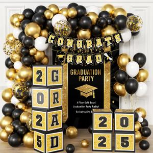 Graduation Decorations Class of 2025,Grad 2025 Boxes,Balloons of Number 2025 for Men Women Graduation Party Decorations Gold