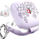 VISOOM Case for Beats Fit Pro 2 Cover Women,Cute Flower Engraved Beats Pro Earbuds Headphones Case for Apple Beats Fit Pro 2 2021 Soft Silicone Beats Case Fit Pro with Keychain for Women