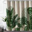 Baccessor Linen Shower Curtain Tropical Green Leaf Shower Curtains Botanical Banana Monstera Leaf Palm Tree Water Repellent Heavy Duty Fabric Cloth Shower Curtain for Bathtubs Hotel 72 W X 72 L Inch