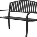 Garden Bench, 50" Outdoor Bench, 660LBS Wrought Iron Porch Bench, Patio Bench with Armrests for Garden Lawn or Yard, Black, 50.39" L x 21.26" W x 34" H