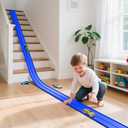 KETIEE Flex Tracks 16Ft for Kids: Flexible Race Car Ramp Track with 4 Small Racecars and 8 Suction Cups Compatible with Diecast 1/64th Cars, Rolls Up Portable Racetrack for Ages 3 & Up (Blue)
