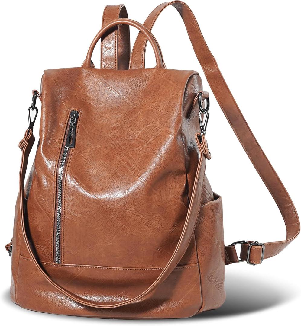 Women Backpack Purse PU Leather Anti-theft Casual Shoulder Bag Fashion Ladies Satchel Bags Brown, Medium
