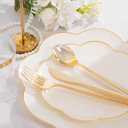 EI 180pcs Beige Plastic Plates with Gold Plastic Silverware,Heavy-Duty Disposable Plates for Party,Beige Dinnerware Set for 30 Guest Wedding,Afternoon Tea,Spring,Mother's Day,Valentine's Day,Easter