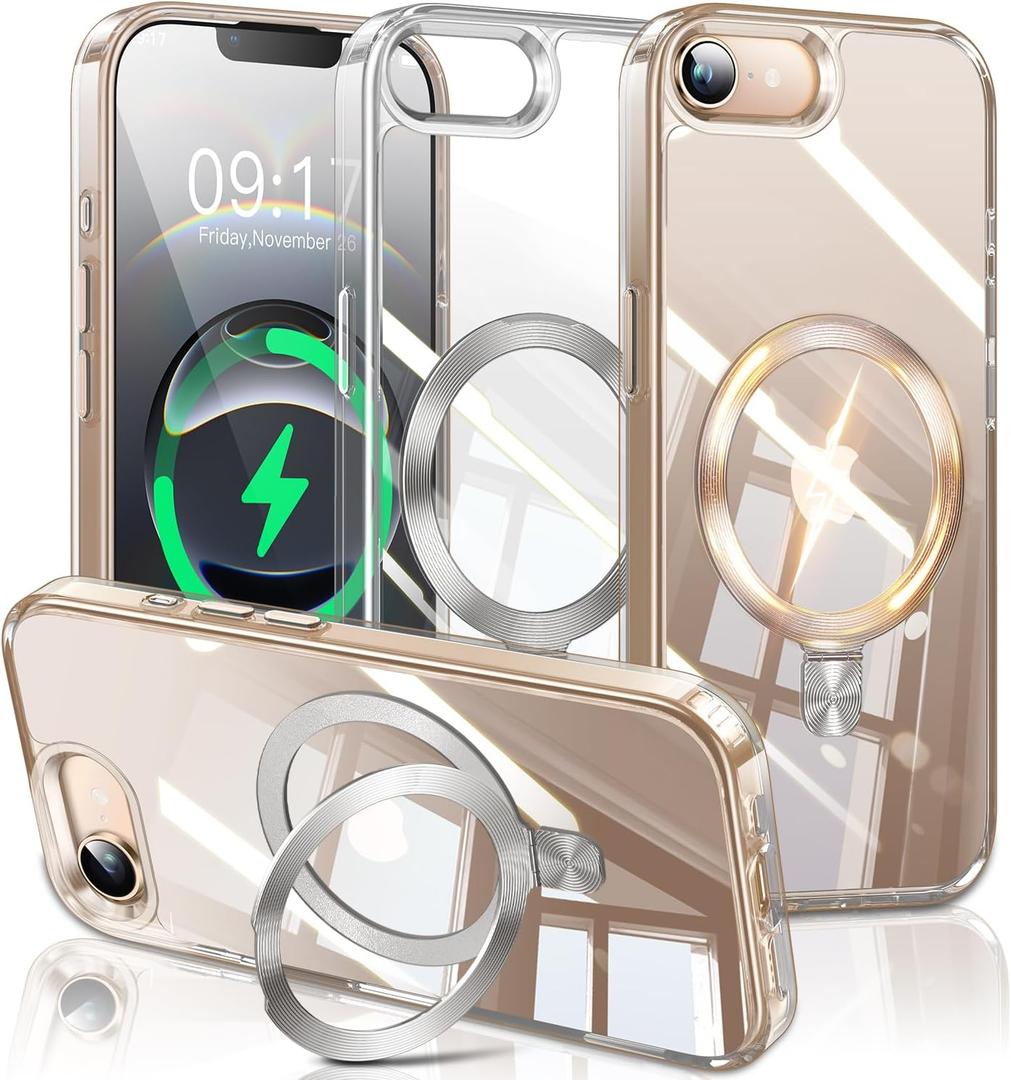 ESTPEAK CD Mag-Stand Case for iPhone 16e Case with Invisible Magnetic Ring, [Compatible with MagSafe] [Never Yellowing] Top Clear Phone Case Cover for iPhone 16e 6.1" Men Women, Clear