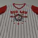 Baseball Jersey Women Shoulder Straight V-Neck Game Day Shirts Funny Baseball Heart Graphic Tee Streak Short Sleeve Tops (Medium)