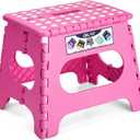 Delxo Folding Step Stool,11 Inch Non-Slip Foldable Step Stools for Kids and Adult,Portable Lightweight Small Folding Stool with Handle for Kitchen Bathroom in Pink,1 Pack