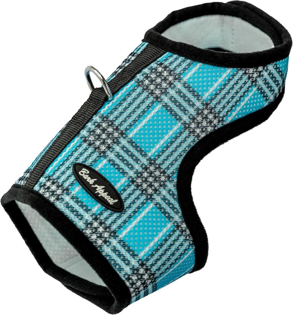 Bark Appeal Blue Plaid Wrap N Go Dog Harness for Small-Medium Pets  Soft Solid Mesh Vest Harness for Dogs, Puppies, Kittens & Cats  Easy Buckle-Free Design for a Comfortable Fit  Small