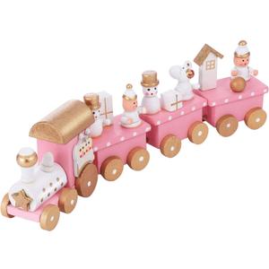 NUOBESTY Winter Wonderland Wooden Mini Train Set for Christmas Party Decorations Under Tree Pink