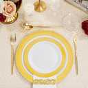 I00000 102 Pcs Gold Plastic Plates, Disposable Party Plates Include 51 Gold Dinner Plate 10.25 and 51 Disposable Dessert Plate 7.5 Perfect for Party & Wedding
