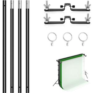 10ft/3M Background Folding Crossbar, Photography Lighting Muslin Backdrop Support Crossbar, 1 x 3m Crossbar, 2 x Mount,3 x Clip