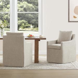 KISLOT Upholstered Dining Chairs Set of 2, Washable Cover Modren Deskchair with 4 Casters & Hidden Storage for Dining Room, Living Room, Home Office, Sand, 2 Box
