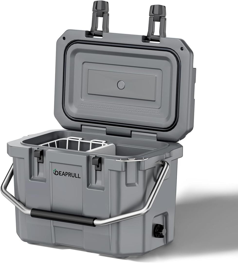 Hard Cooler, Insulated Ice Chest Box Holds Ice for More Days, Portable Cooler with Handle, Cup Holders, Double Latches for Camping Drink, Beach, Picnic, Fishing, Boat, Barbecue (30 Quart, Grey)