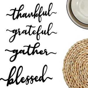 Cunhill 8 Pcs Thankful Plate Sign Thanksgiving Wooden Cutout Fall Dining Table Settings Decorative Thankful Grateful Blessed Gather Family Sign Rustic Home Table Decorations(Black Letter)