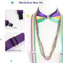 Gvhntk 6Pcs Mardi Gras Accessories Set Mardi Gras Costume Outfit Men Women Sequin Hat Bow Tie Costume Suspender Bead Necklaces for Carnival Halloween Party