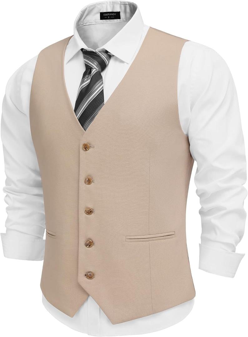 COOFANDY Men's Linen Vest Casual Linen Slim Fit Suit Vests Dress Waistcoat Wedding Business Prom XXL