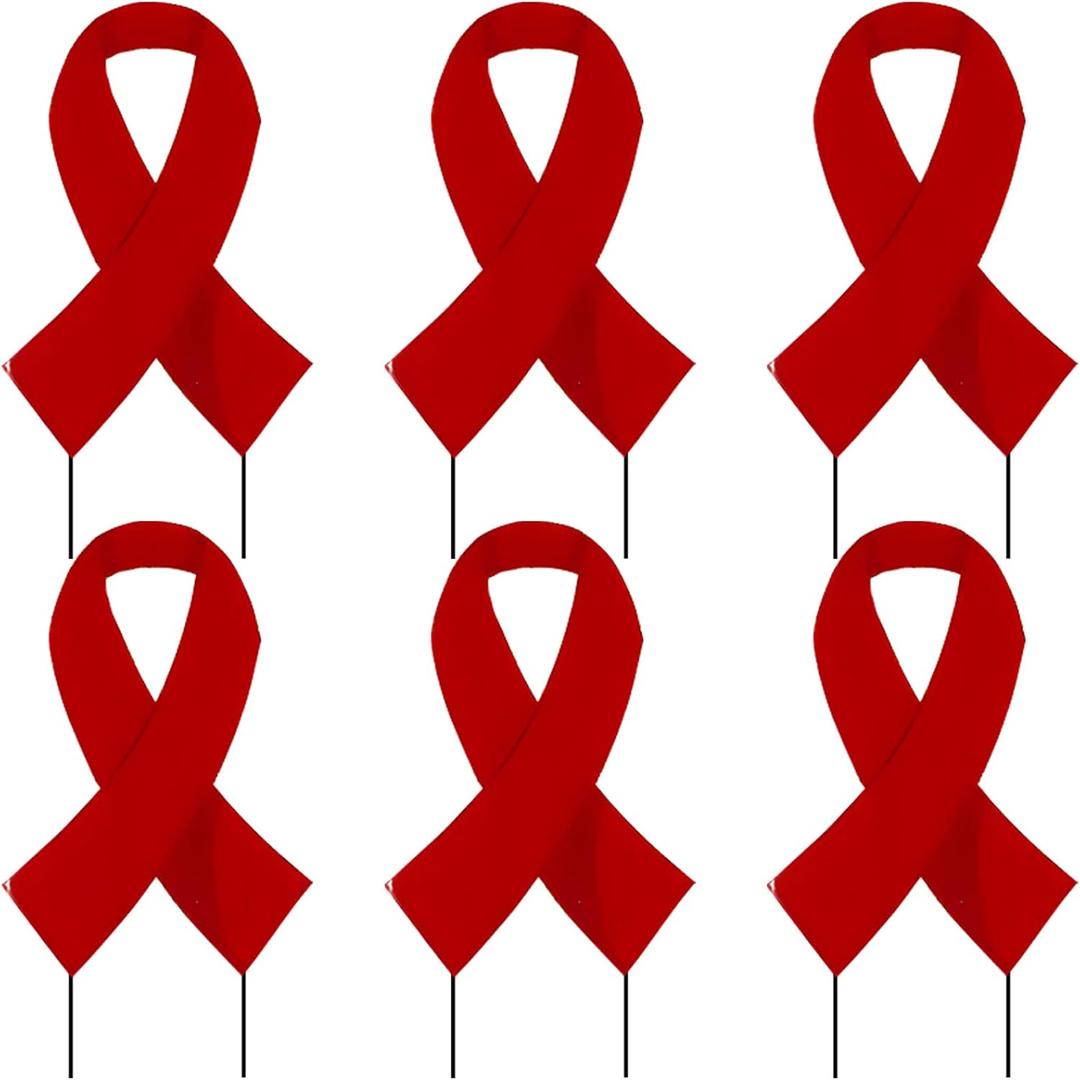 Fun Express Red Awareness Ribbon Yard Signs 6 Pack - Premium Corrugated Plastic Stakes for Red Ribbon Week, Breast Cancer & Domestic Violence Awareness | Weather-Resistant Outdoor Decorations