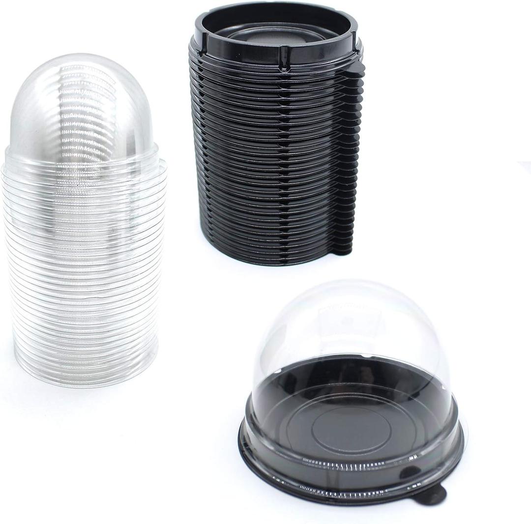Clear Plastic Mini Cupcake Container,50 PC Desk Pet Containers Mooncake Boxes Muffin Pod Dome Muffin Single Desk Pet Holders Individual Cupcake Containers Plastic Disposable (Black, 50pc)
