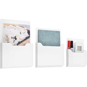 uxcell 3 Pcs Magnetic File Holder, Magnetic Paper Holder for Classroom Refrigerator, Magnetic Wall File Organizer File Holder Paper Letter Organizer Storage (White, Multi Size)