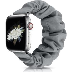 JIELIELE Compatible with Scrunchie Apple Watch Band 38mm 40mm 41mm 42mm 44mm 45mm 49mm for Women, Cute Wristbands Straps Elastic Scrunchy Band for iWatch Series 9 8 7 6 5 4 3 2 1 SE (M-42/44 Grey)