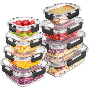 Liuruiyu 8 Pack Glass Food Storage Containers with Lids, Meal Prep Containers, Airtight Bento Boxes with Leak Proof Locking for Microwave, Oven, Freezer and Dishwasher, BPA Free (Transparent)