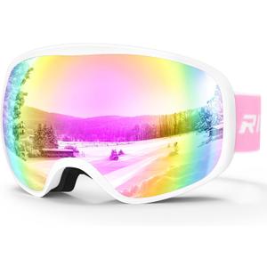 Kids Ski Goggles for Boys Girls Aged 3-14, 100% UV Protection OTG Ski Goggles (A06-white/Revopink(vlt 46%))