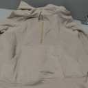 SUUKSESS Women Gold Half Zip up Cotton Hoodies Casual Pullover Sweatshirt 100% Cotton, Fleece Lined jackets with pockets, travel airport outfits, long sleeve loungwear, fall winter outfits, Taupe, Large