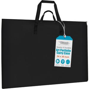ZKOO Large Size Art Portfolio Bag, Light Weight Art Canvas Portfolio Case with Nylon Shoulder Strap, Carrying Storage Case for Artwork, Poster, Sketching, and Drawing (24"*36"-Black)