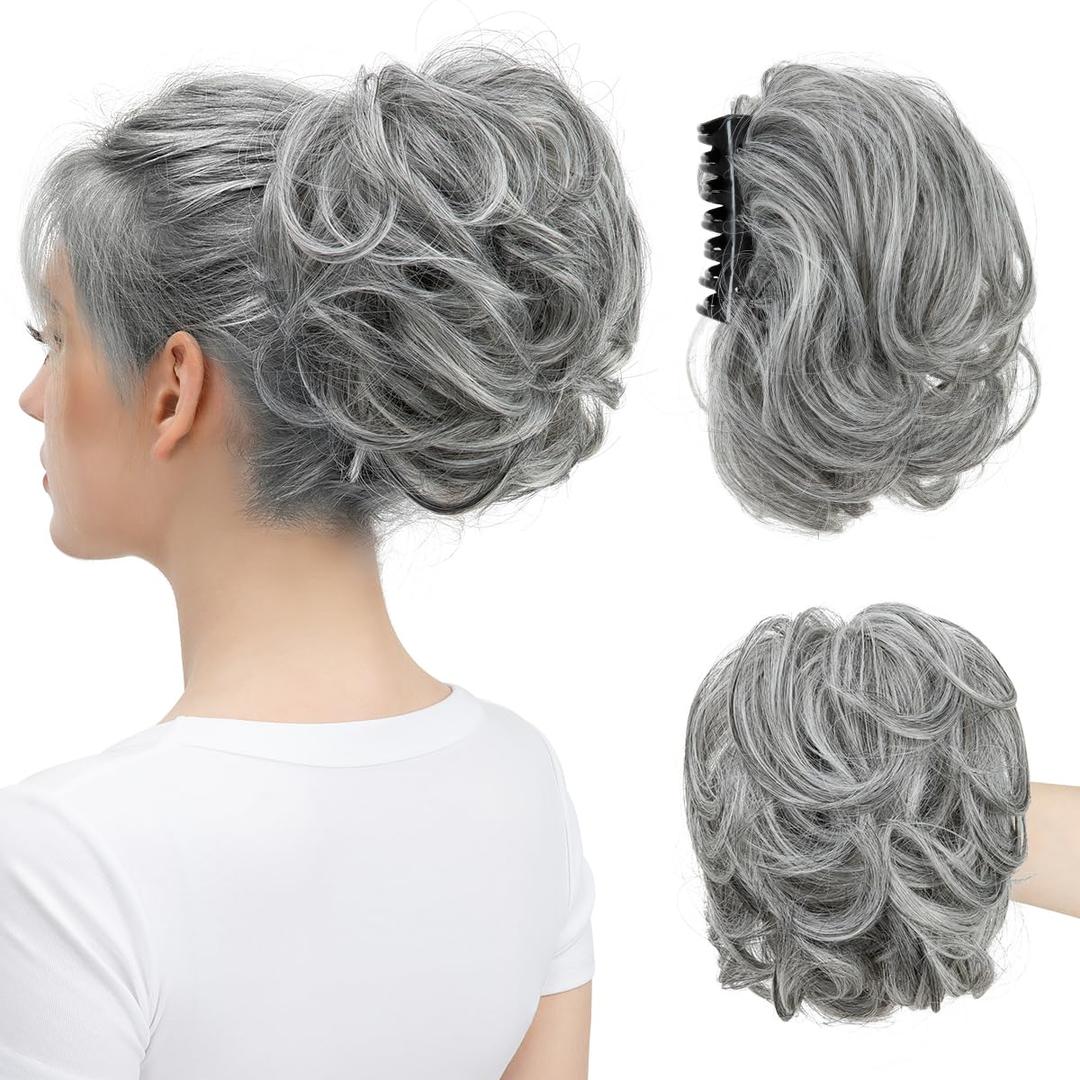 Claw Clip Short Ponytail Messy Bun Hair Piece Bendable Hair Branch Extensions Fluffy Wavy Curly Synthetic Versatile Dark Grey Hairpieces Claw Clip Short Ponytail Messy Bun Hair Piece Bendable Hair Branch Extensions Fluffy Wavy Curly Synthetic Versatile Dark Grey Hairpieces