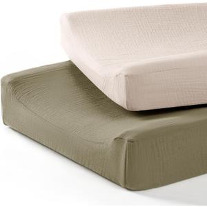 lulumoon Baby Changing Pad Cover: Muslin Diaper Changing Table Pad Cover - Changing Pad Sheets for Girls Boys (S-olive&cream)