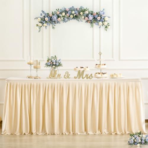 6ft Spandex Champagne Tablecloth for Rectangle Tables Fitted Open Back Washable and Wrinkle Resistant Stretch Rectangular Champagne Ruffle Table Cloth Cover for Event Wedding Banquet and Parties,3 Pack