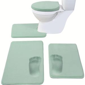 Madeals Memory Foam Bath Mat Set 4 Piece with Toilet Lid Cover and Combo Rug Sage Green (20"x 32"/16"x 24"/Contour/Lid Cover)