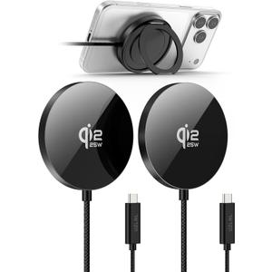 25W Magnetic Wireless Charger, Qi2.2 Fast Wireless Charging Pads with Kickstand,MagSafe Charger for iPhone 17/16/15/14 Series & AirPods 4/3/2/Pro, Samsung S26 S25 Series, Google Pixel, 2 Pack