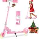 Scooter for Kids Ages 3-12 - Kids Kick Scooters with Led Light Up Wheels & 3 Levels Adjustable Handlebar, Lightweight Foldable 2 Wheel Girly Pink Scooter, Christmas Birthday Gifts for Girls Boys