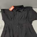 YEXPINE Women's Button Down Pleated Shirt Dress Short Sleeve Corset Waist Striped Summer Causal Mini Dresses, Black, Medium