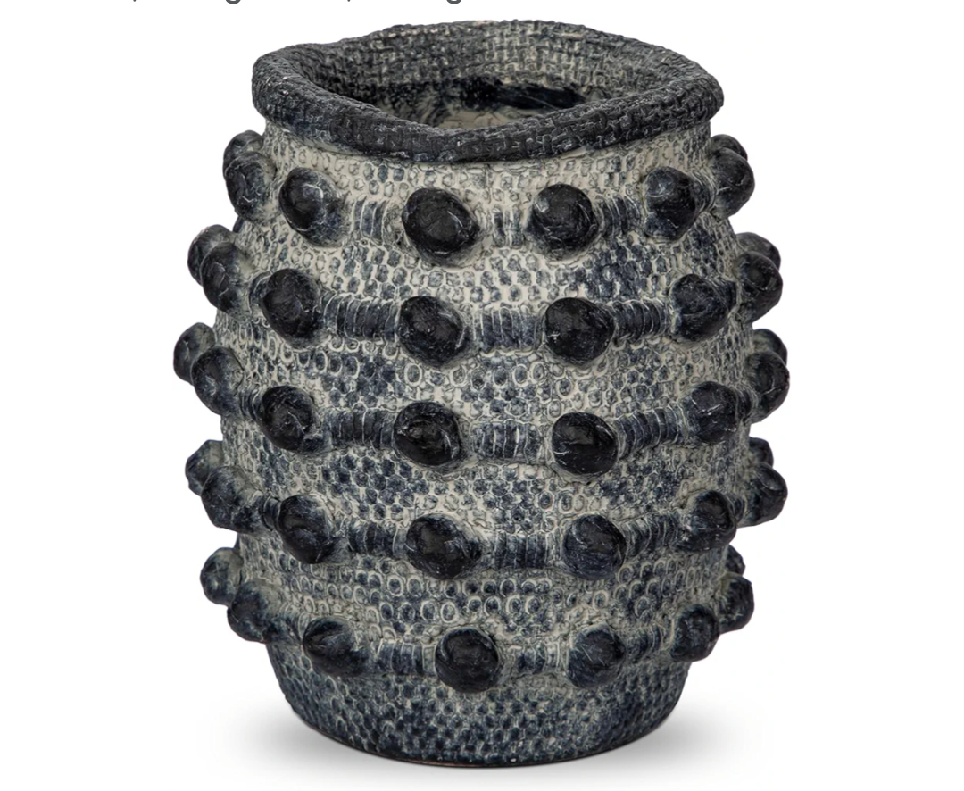 Rustic Farmhouse Vase, Boho Smoky Black Vase for Pampas Grass Small Textured Knotted Vases for Flowers Decorative Cement Floral Vases for Home Decor, Living Room, Dining Table