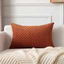 Kevin Textile Fall 12x24 Inch Pillow Cover 1 Pack Boho Decorative Soft Striped Corduroy Lumbar Farmhouse Solid Color Accent Rectangle Cushion Case for Living Room Couch Sofa Bed, Rust