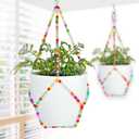 2 Pack Macrame Plant Hanger (for 8" Pot), Glass Beaded Plant Hangers Indoor Outdoor | Colorful Hanging Planters, Hanging Plants Holders | No Pot/Plant Included (2PK, for up to 8")