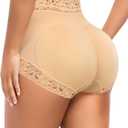 DERCA Butt Lifting Panties Padded Underwear for Women Booty Pads Butt Enhancer Lace Shapewear Panty (L, Beige)