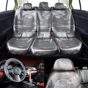 BBTO 30 Pcs Disposable Car Seat Cover Set Include 10 Plastic Back Seat Cover 20 Clear Front Protector with Automotive Accessories Universal Transparent Car Chair Protective Auto Protector