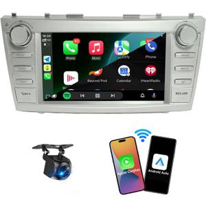 4GB+64GB Car Radio for Toyta Cary 2006-2011,8Touchscreen Car Stereo with Wireless Carplay/Android Auto, AM/FM, Android 13 Camry Radio with AHD Backup Camera, Type-c PD fast Charging(Not for JBL Host)