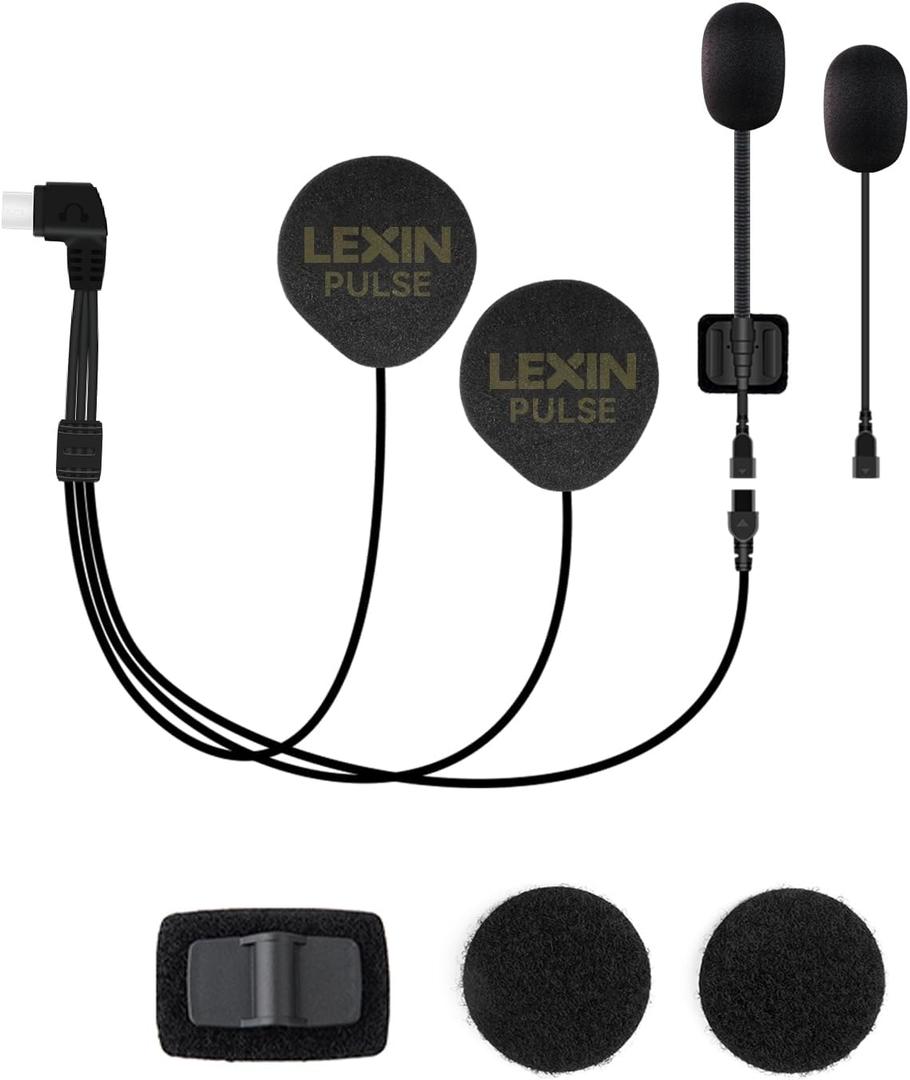 LEXIN Pulse Motorcycle Helmet Speakers with Boom&Button Mics, 40mm Crystal Clear Loud Speakers with Deep Bass, DSP&CVC Noise Cancellation, Type-C Connector, for B4FM/GTX/G2P/G16/G1/MeshCom/Novus
