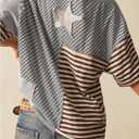 SOLY HUX Women's Striped Print T Shirts Vintage V Neck Short Sleeve Summer Tee Tops with Pocket (S)